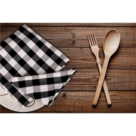 Dinner Napkins Buffalo Checks Cloth Napkins Set of 12 Black/White Color Checks - Picture 4 of 6